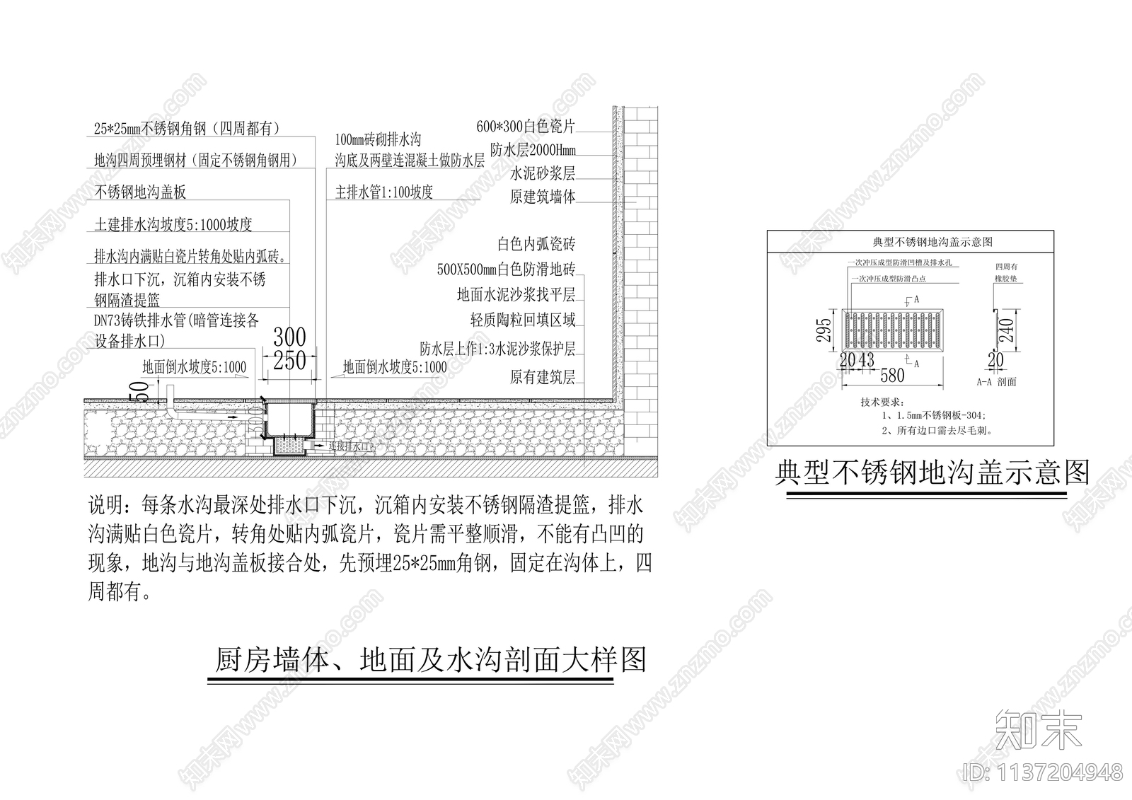 厨房地面地沟剖面施工图下载【ID:1137204948】