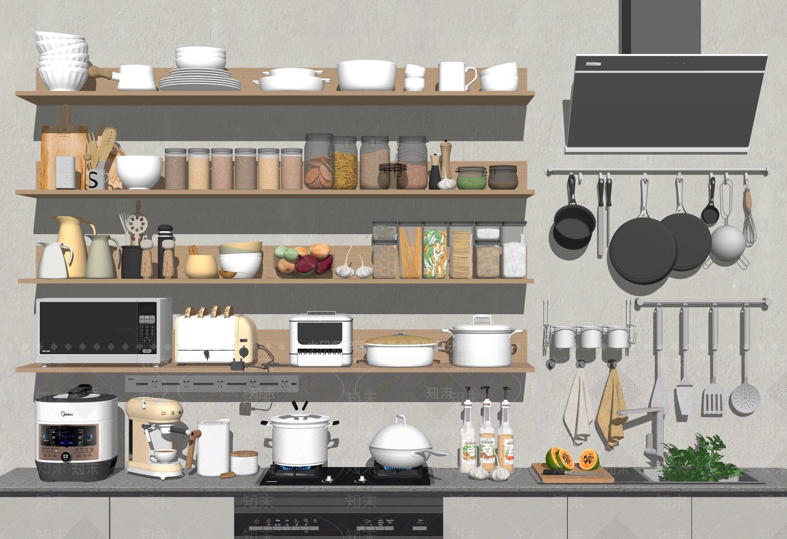 厨房用品组合SU模型下载【ID:1137206640】