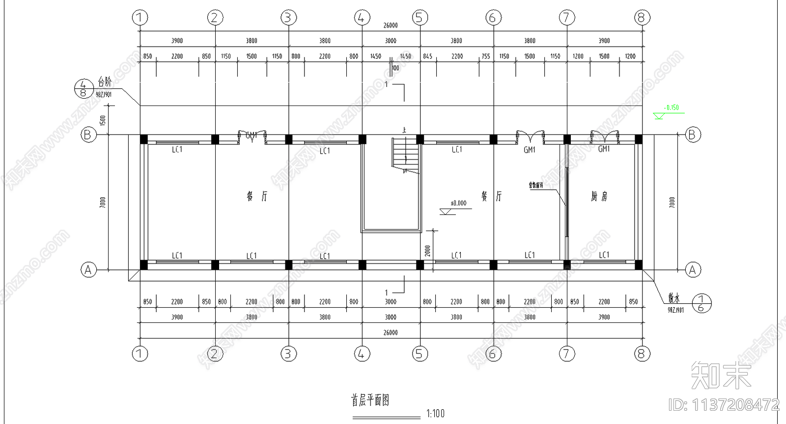 多层宿舍楼建筑cad施工图下载【ID:1137208472】