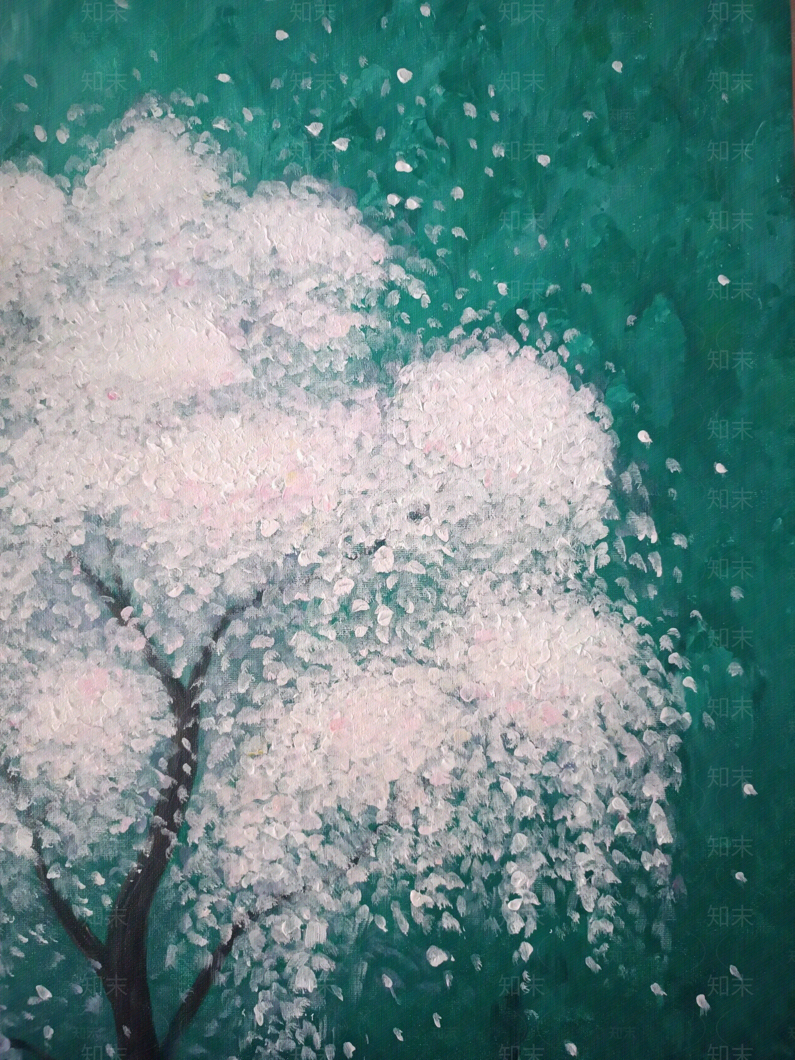 手绘油画樱花树装饰画贴图下载【ID:1137210238】