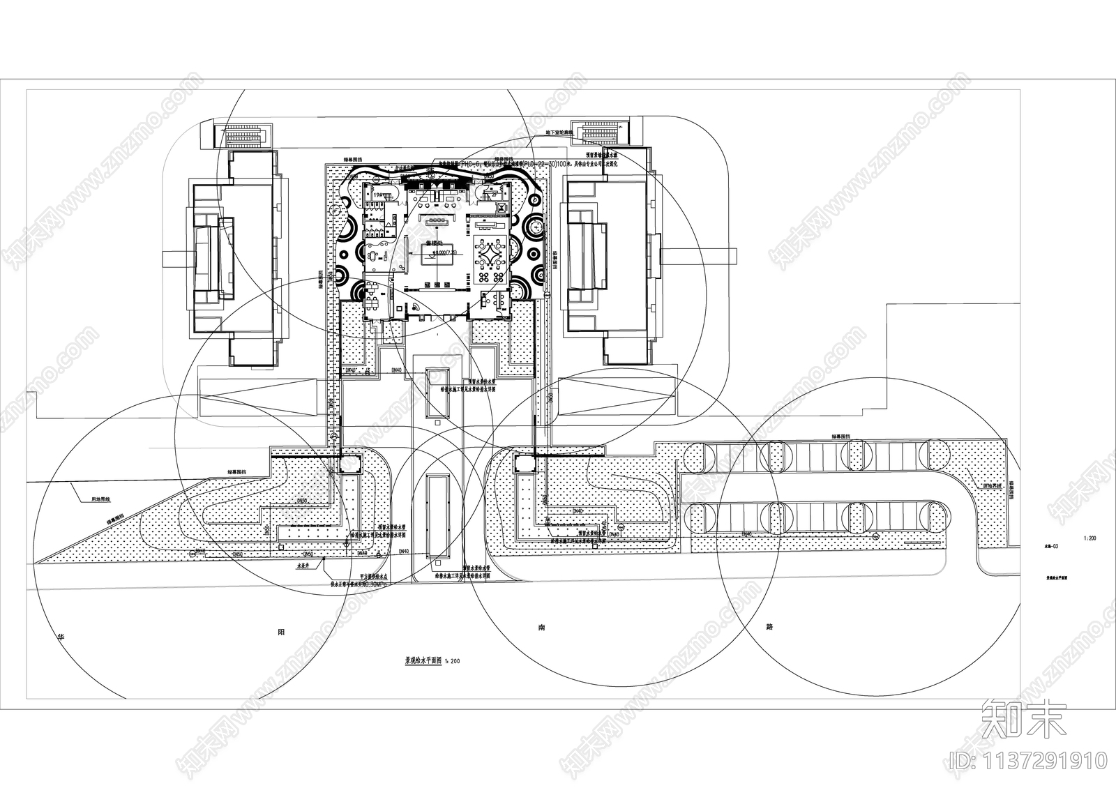 景观大区给排水cad施工图下载【ID:1137291910】