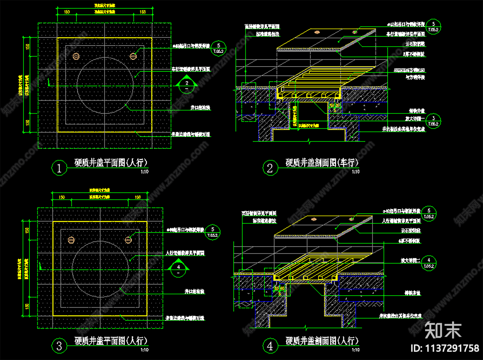 井盖详图cad施工图下载【ID:1137291758】