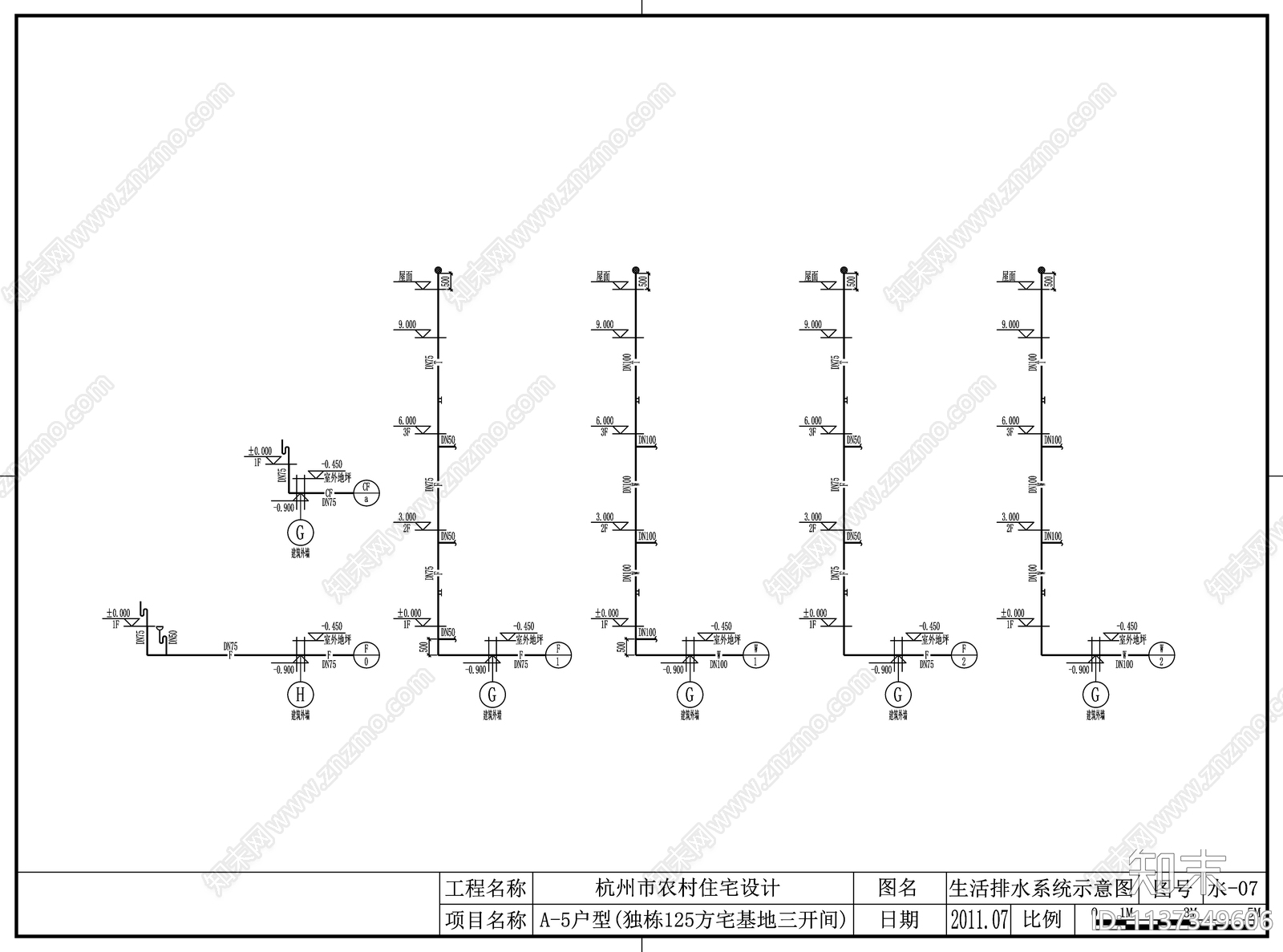 别墅给排水cad施工图下载【ID:1137349606】