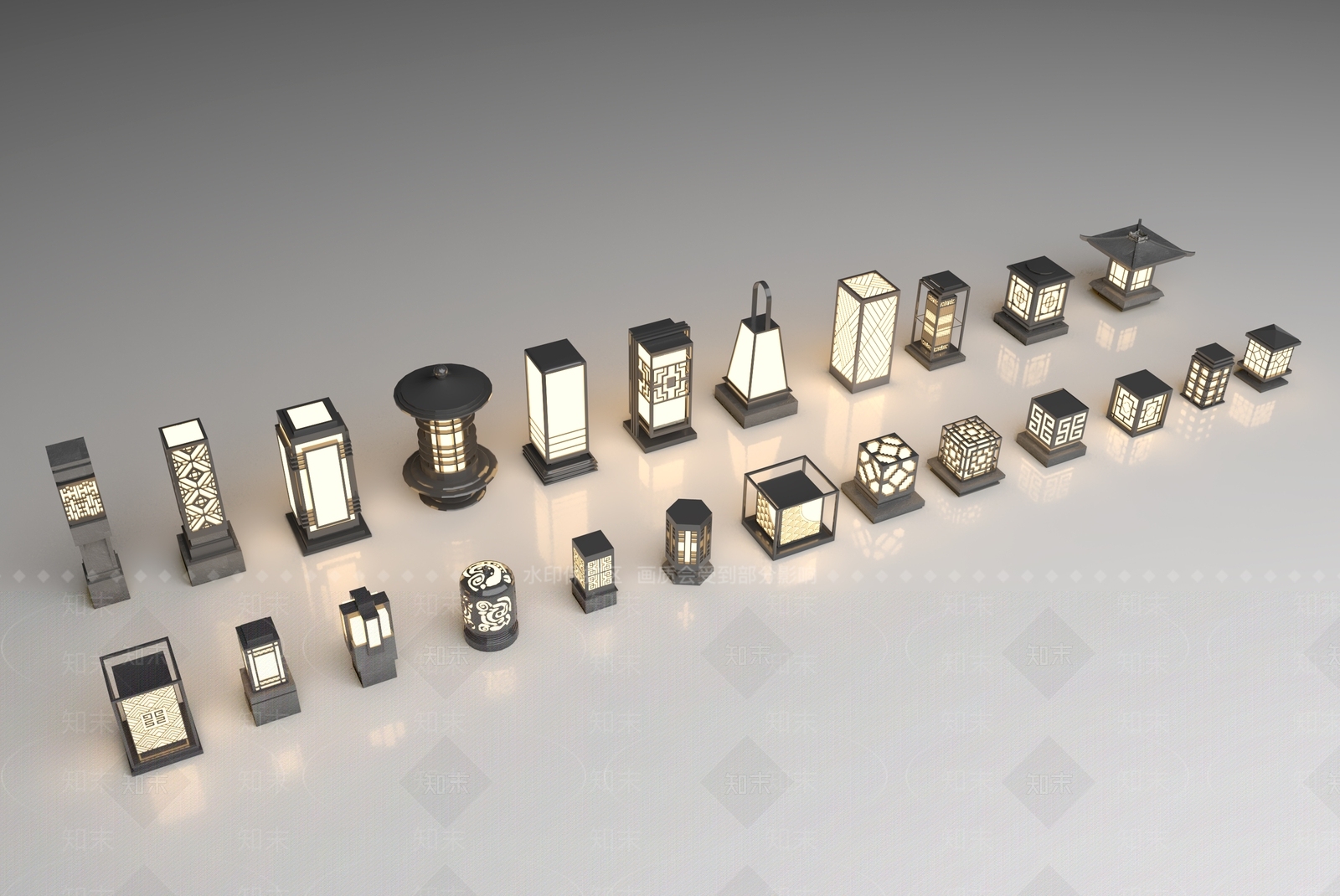 新中式景观灯SU模型下载【ID:1137213700】
