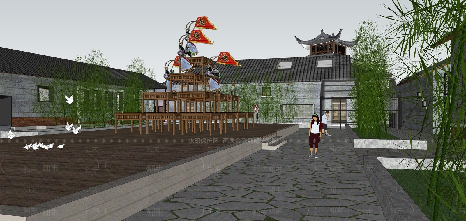 新中式博物馆建筑SU模型下载【ID:1137213803】