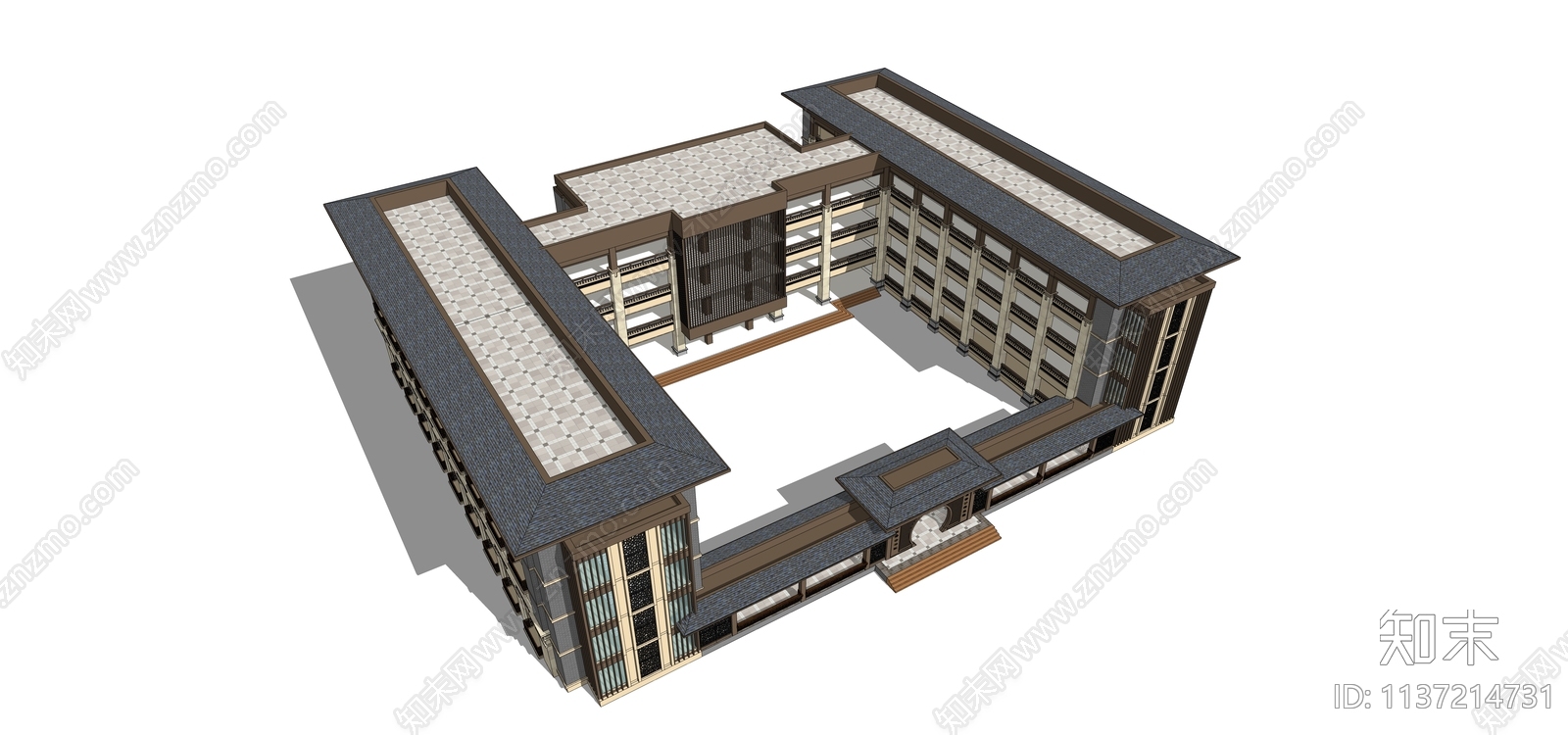 新中式学校教学楼SU模型下载【ID:1137214731】