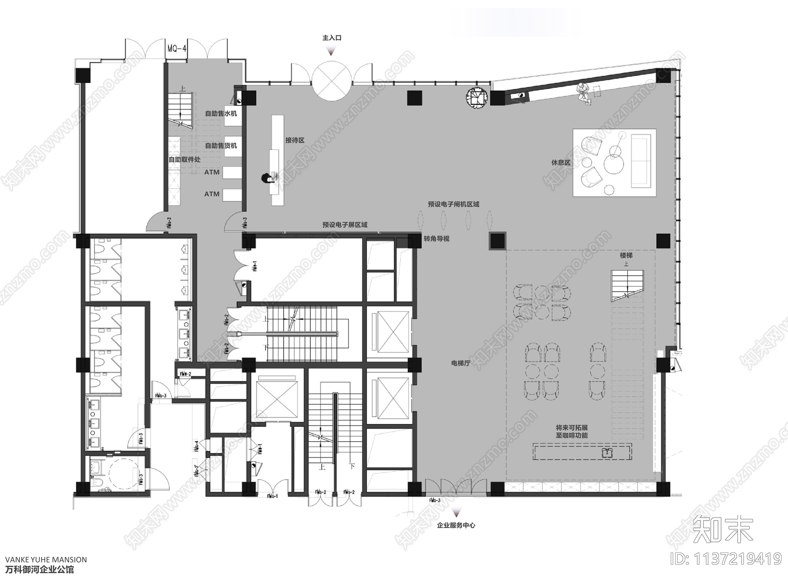 办公大楼公区大堂室内cad施工图下载【ID:1137219419】