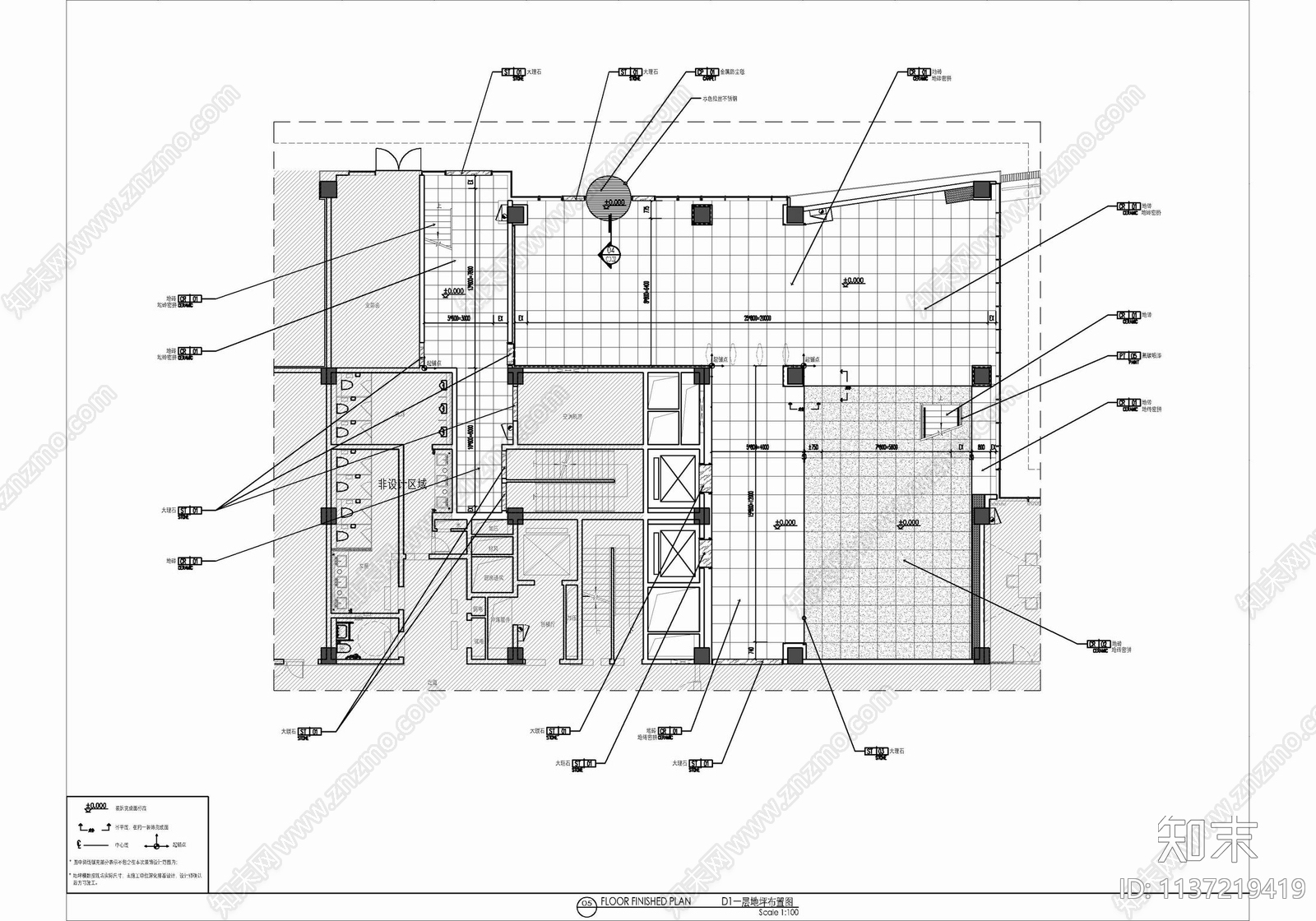 办公大楼公区大堂室内cad施工图下载【ID:1137219419】