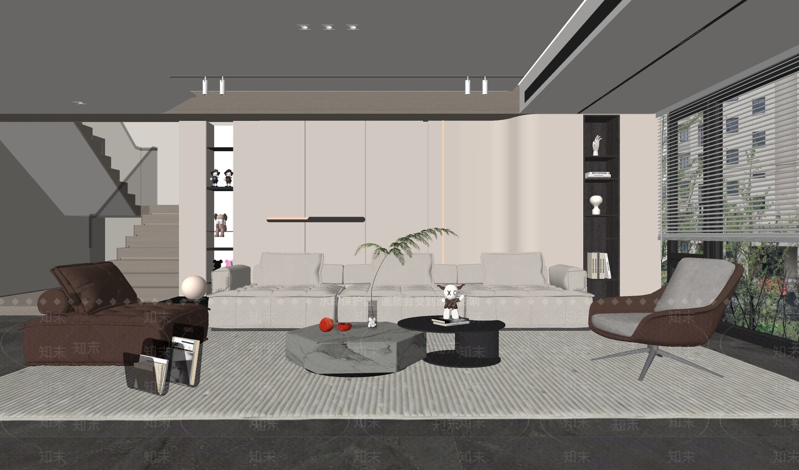 现代别墅客厅SU模型下载【ID:1137228095】