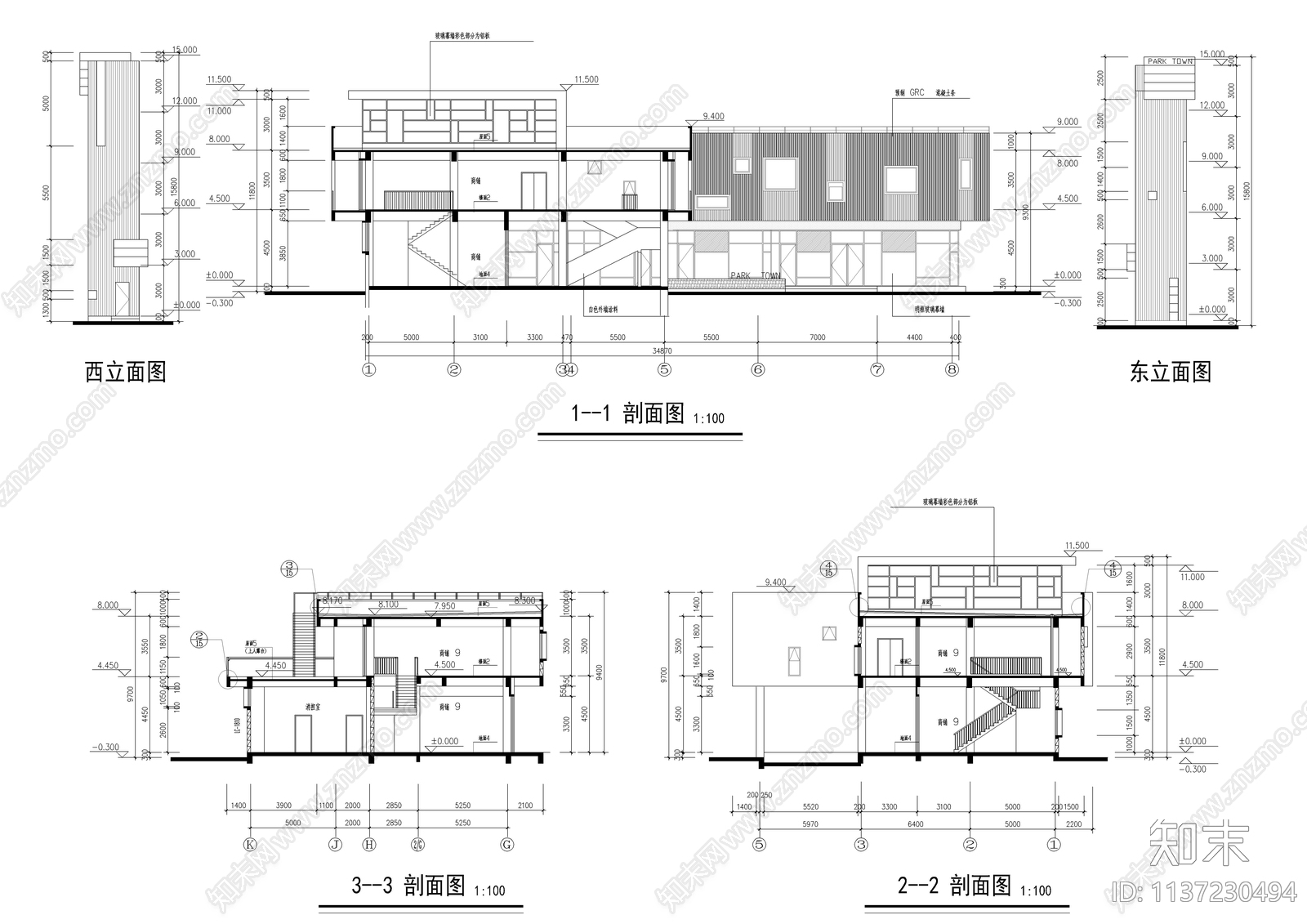 现代商业综合体全套建筑cad施工图下载【ID:1137230494】