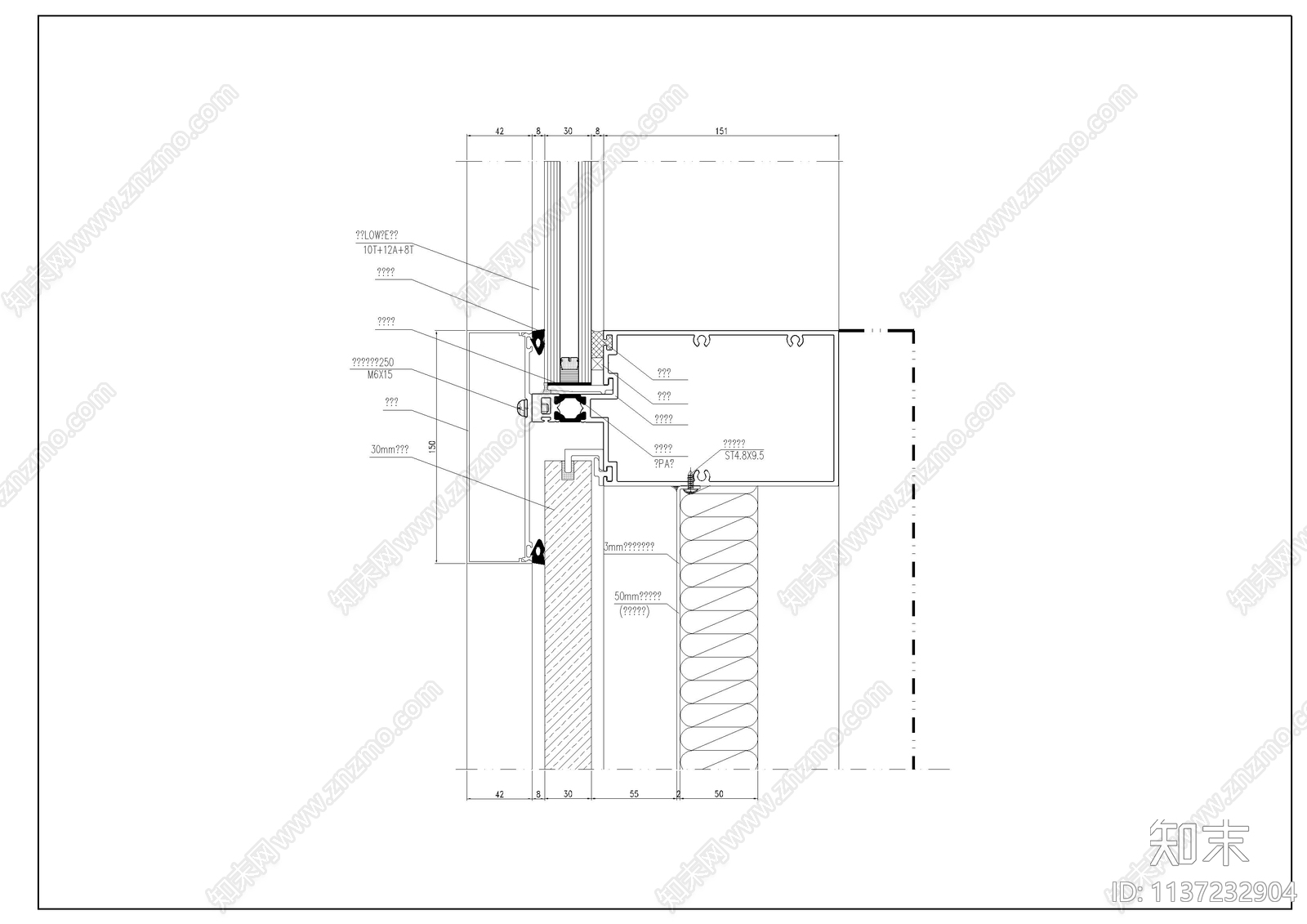 玻璃幕墙节点做法cad施工图下载【ID:1137232904】