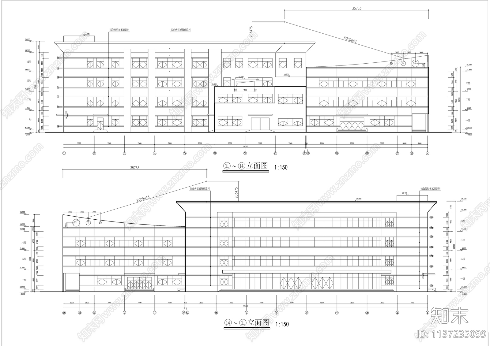 学校四层食堂建筑cad施工图下载【ID:1137235099】