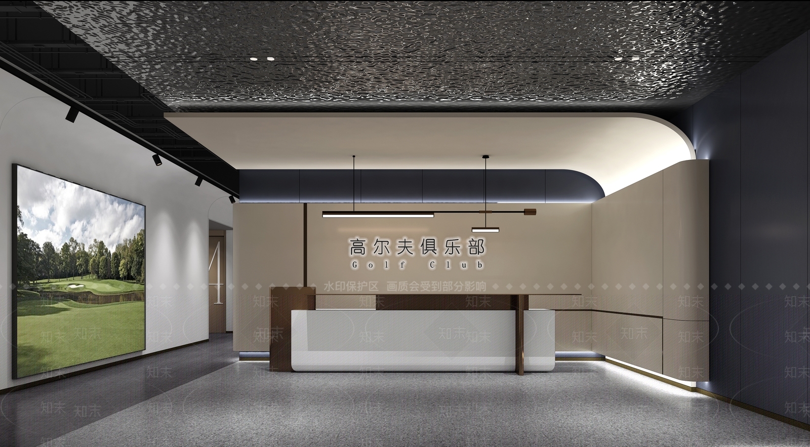 现代室内高尔夫接待3D模型下载【ID:1137236977】