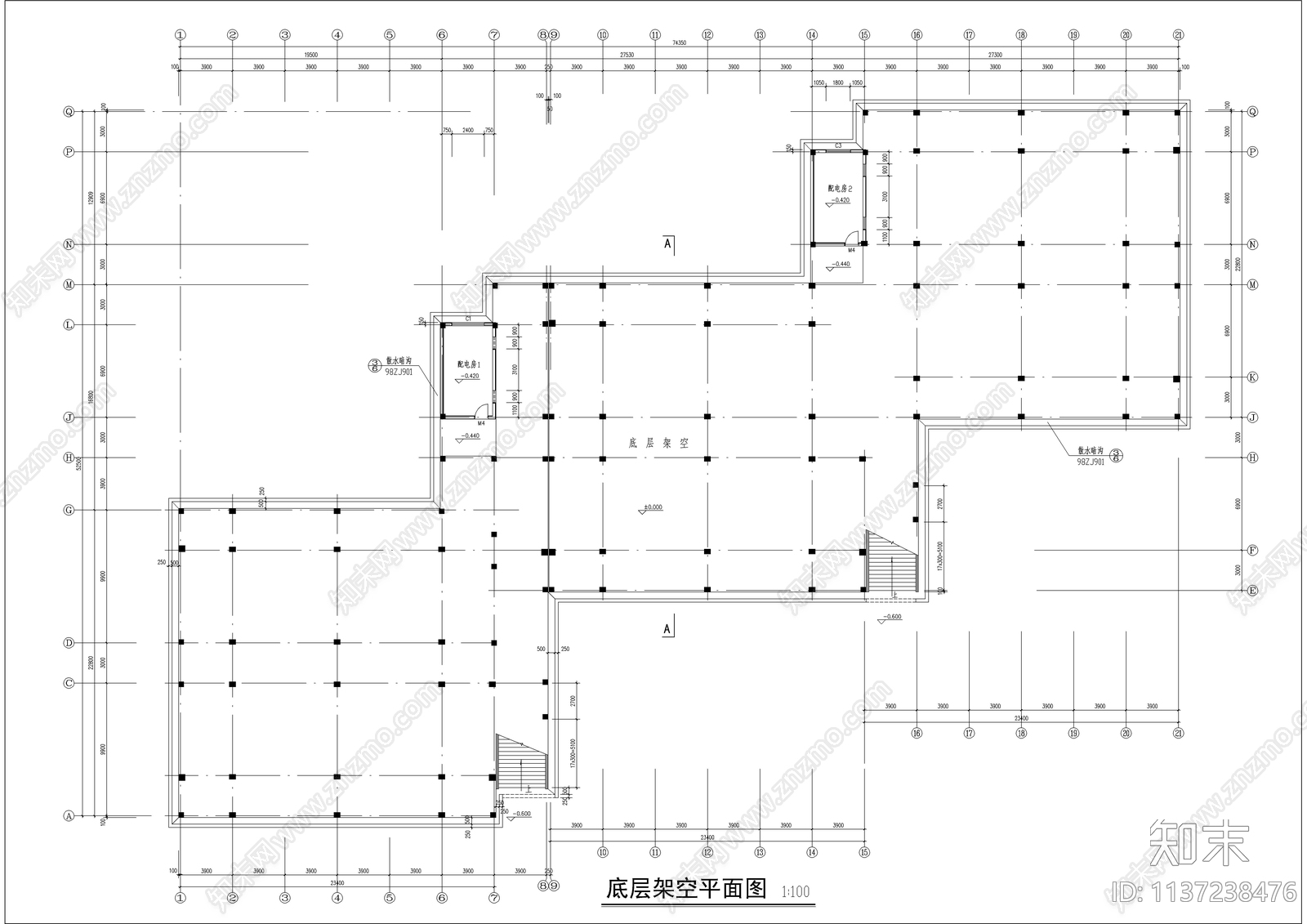 学院宿舍楼建筑cad施工图下载【ID:1137238476】