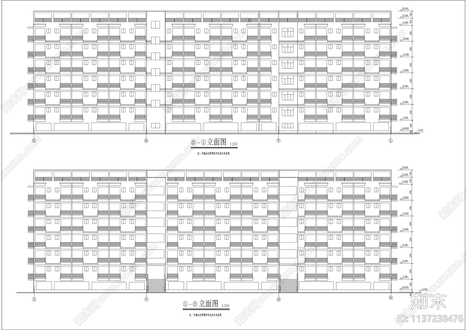 学院宿舍楼建筑cad施工图下载【ID:1137238476】