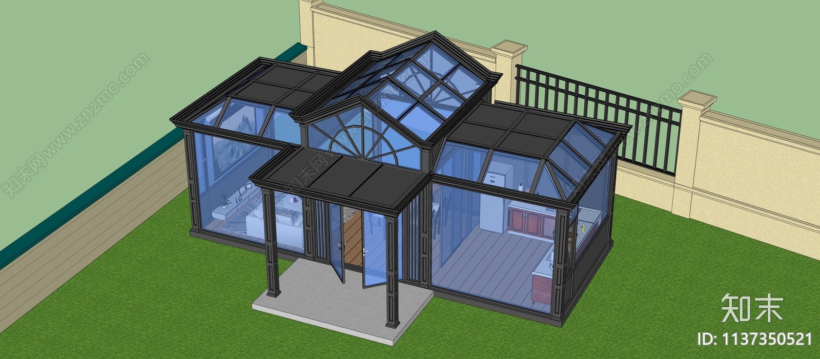 现代庭院阳光房SU模型下载【ID:1137350521】