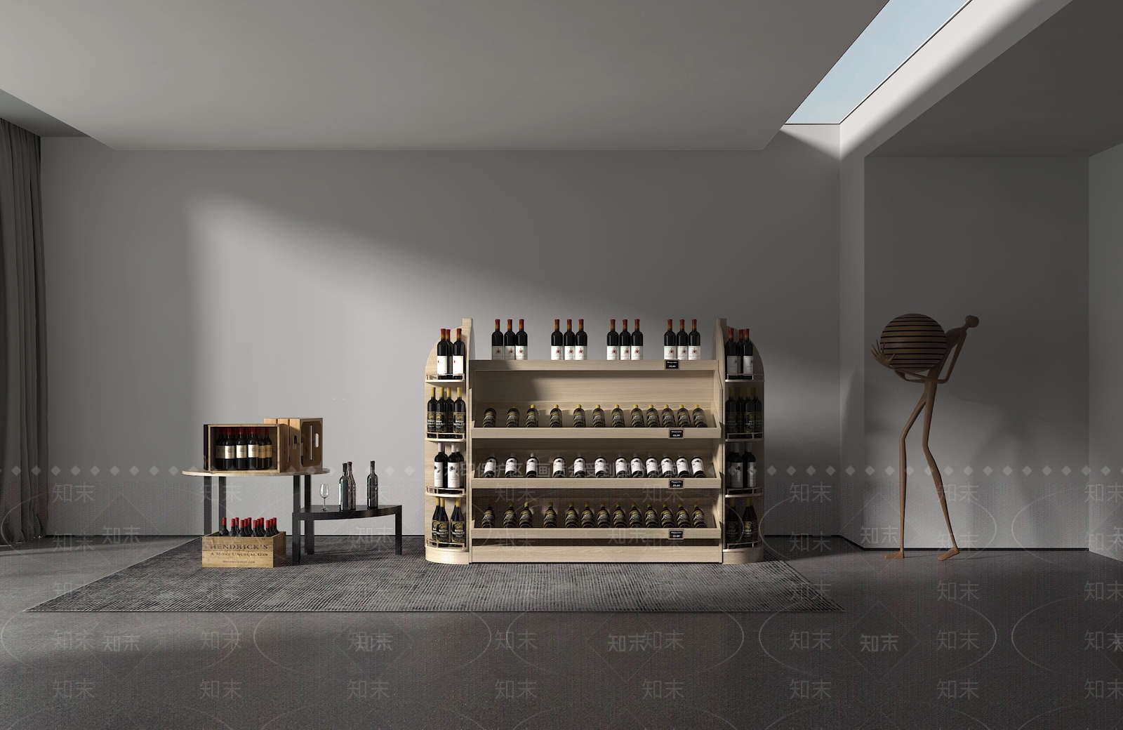 现代红酒橡木展示柜3D模型下载【ID:1137243182】