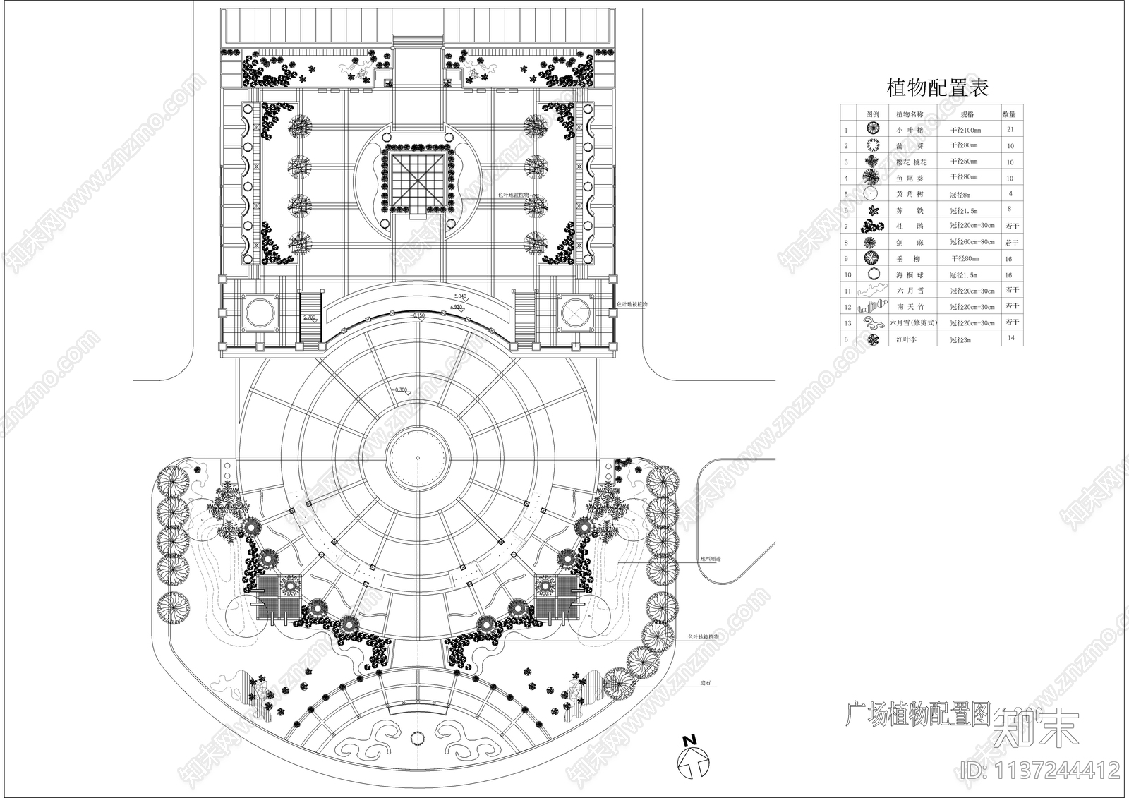 某城市广场植物配置图cad施工图下载【ID:1137244412】