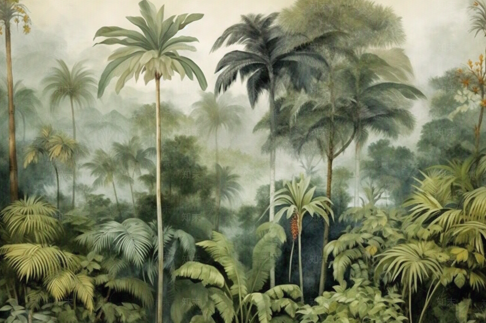 风景雨林花鸟植物壁画贴图下载【ID:1137244844】