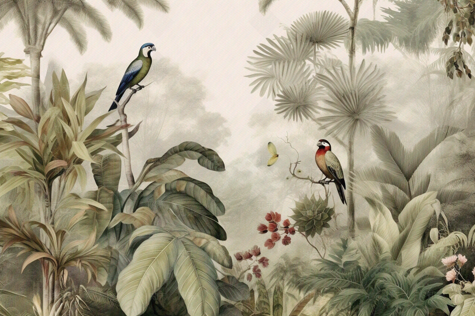 风景雨林花鸟植物壁画贴图下载【ID:1137245001】