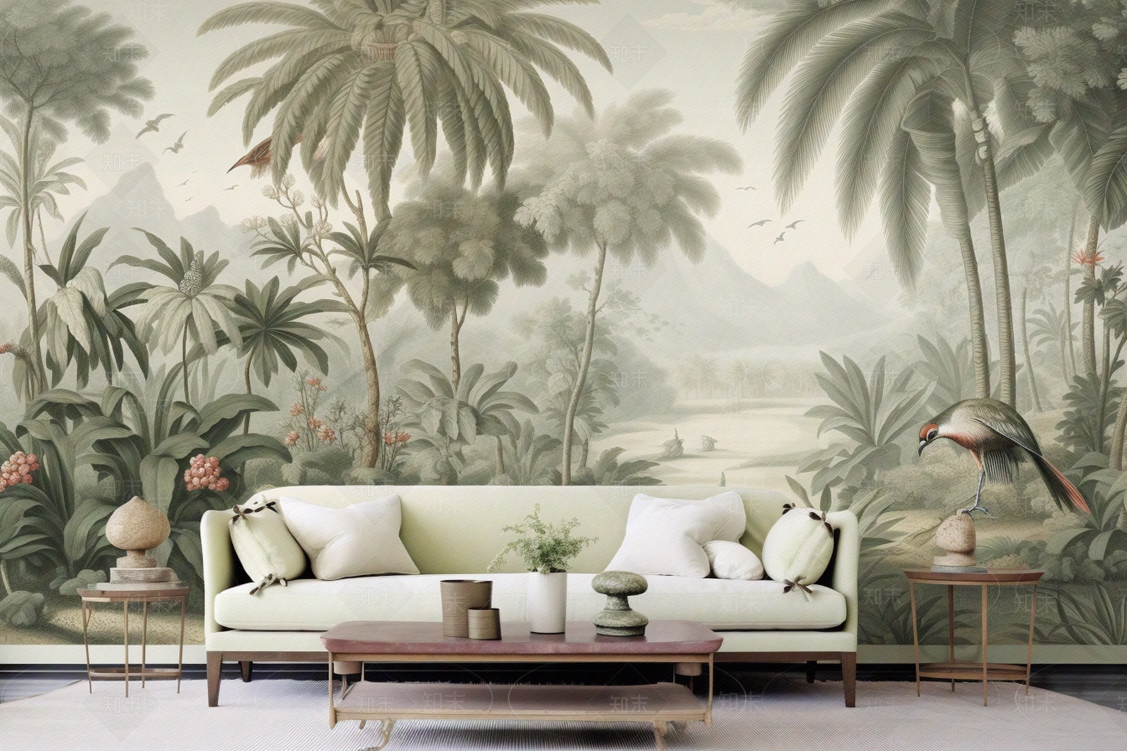 风景雨林花鸟植物壁画贴图下载【ID:1137245209】