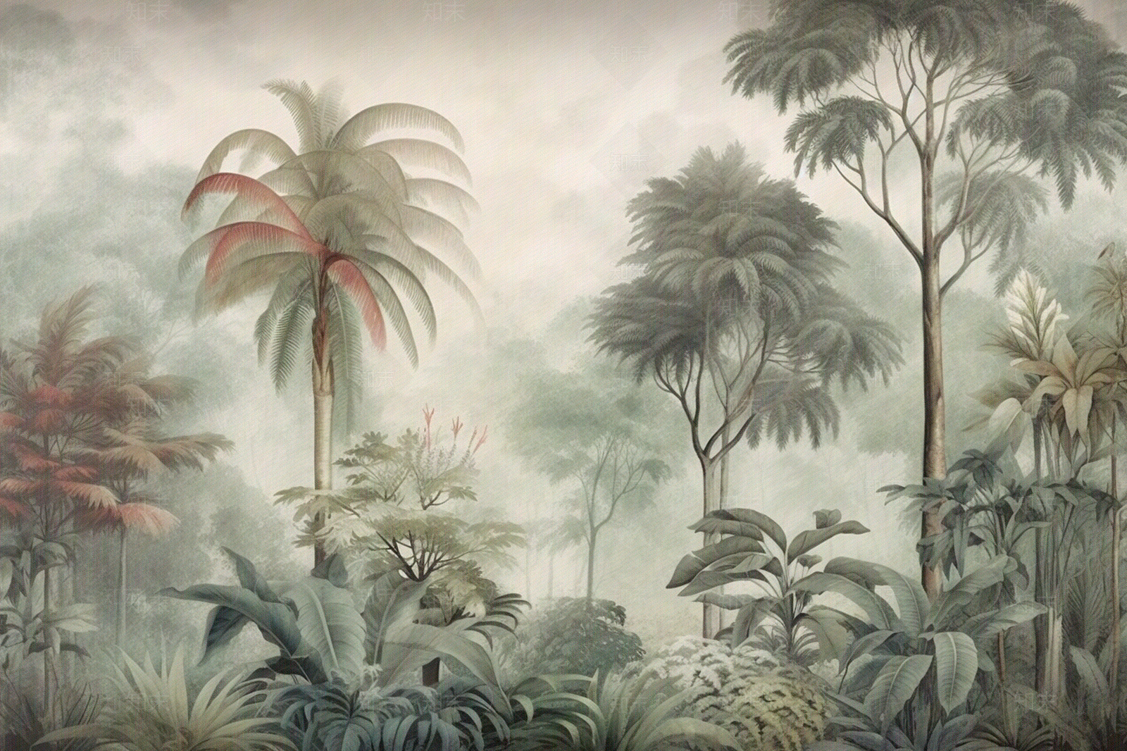 风景雨林花鸟植物壁画贴图下载【ID:1137245323】