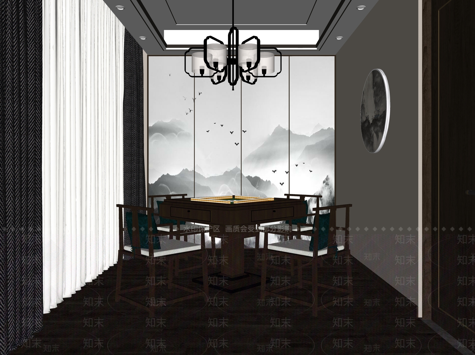 新中式棋牌室SU模型下载【ID:1137250228】