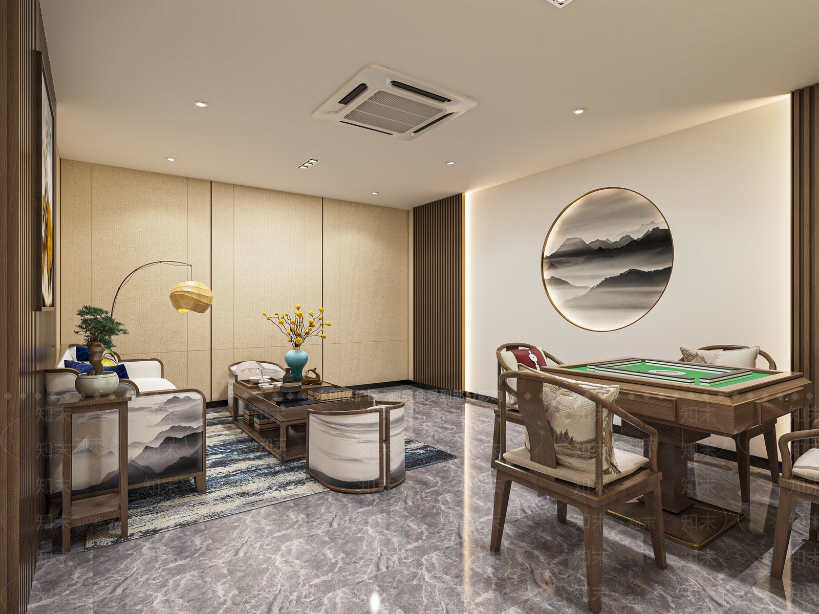 新中式棋牌室SU模型下载【ID:1137250313】
