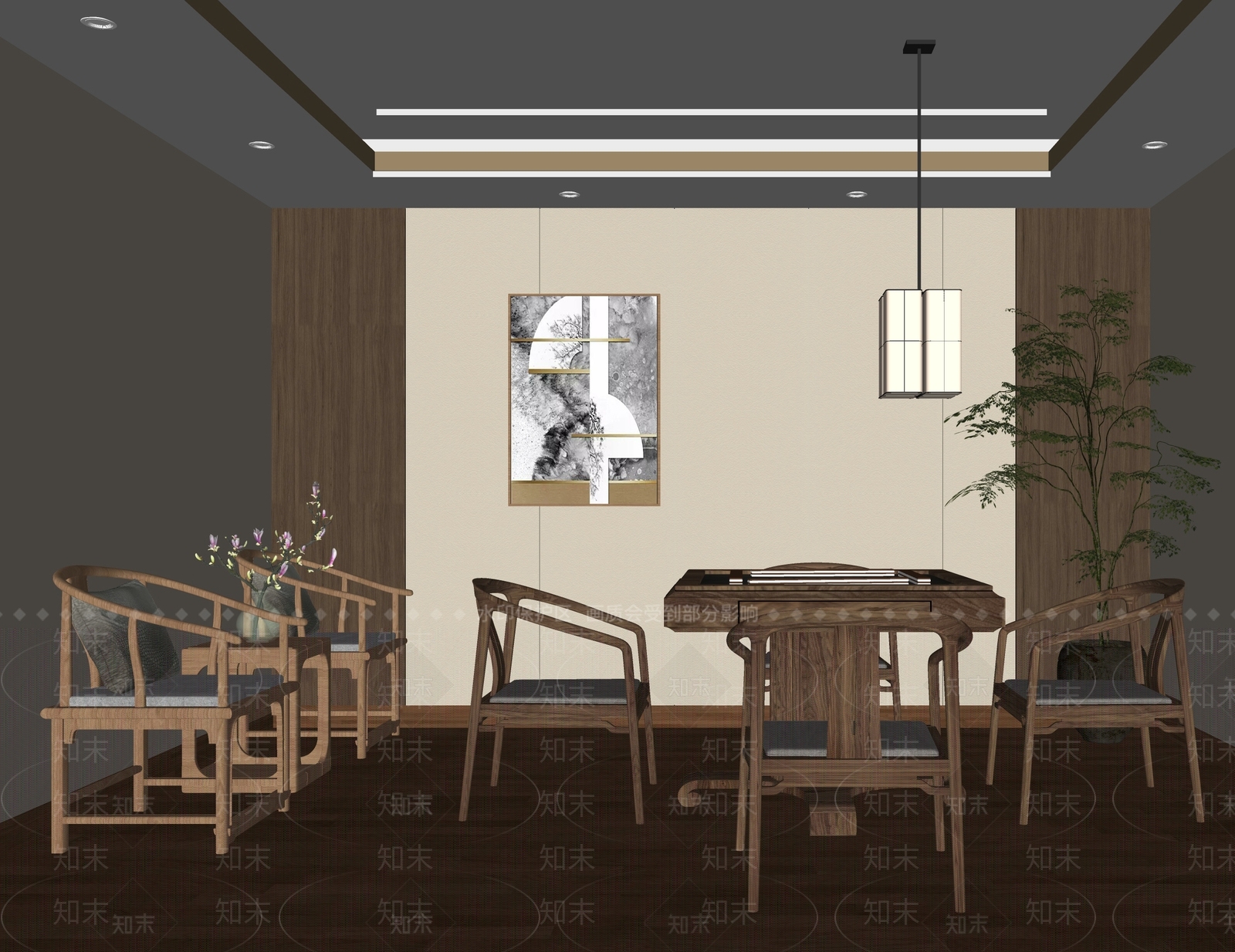 新中式棋牌室SU模型下载【ID:1137250376】