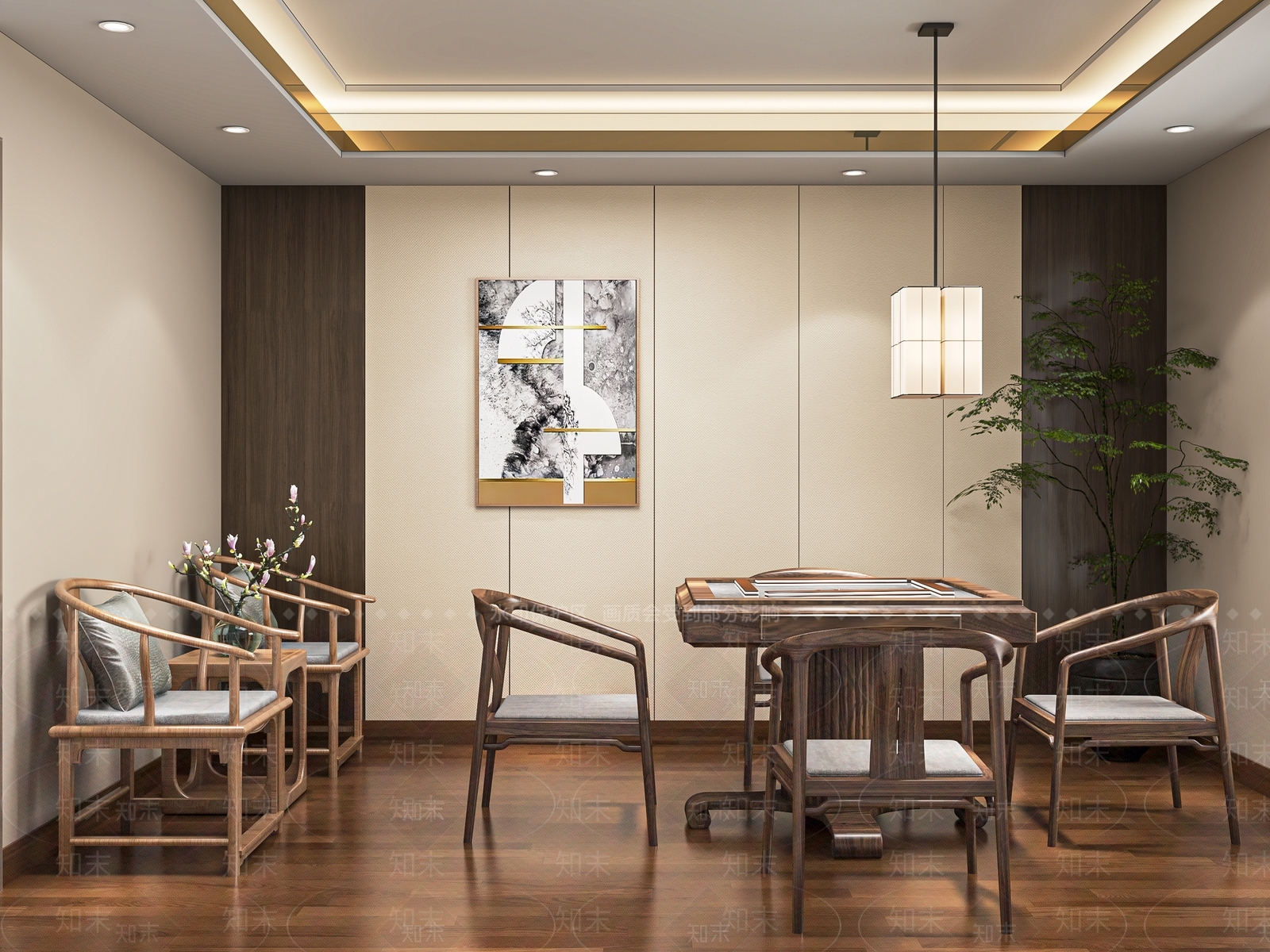 新中式棋牌室SU模型下载【ID:1137250376】