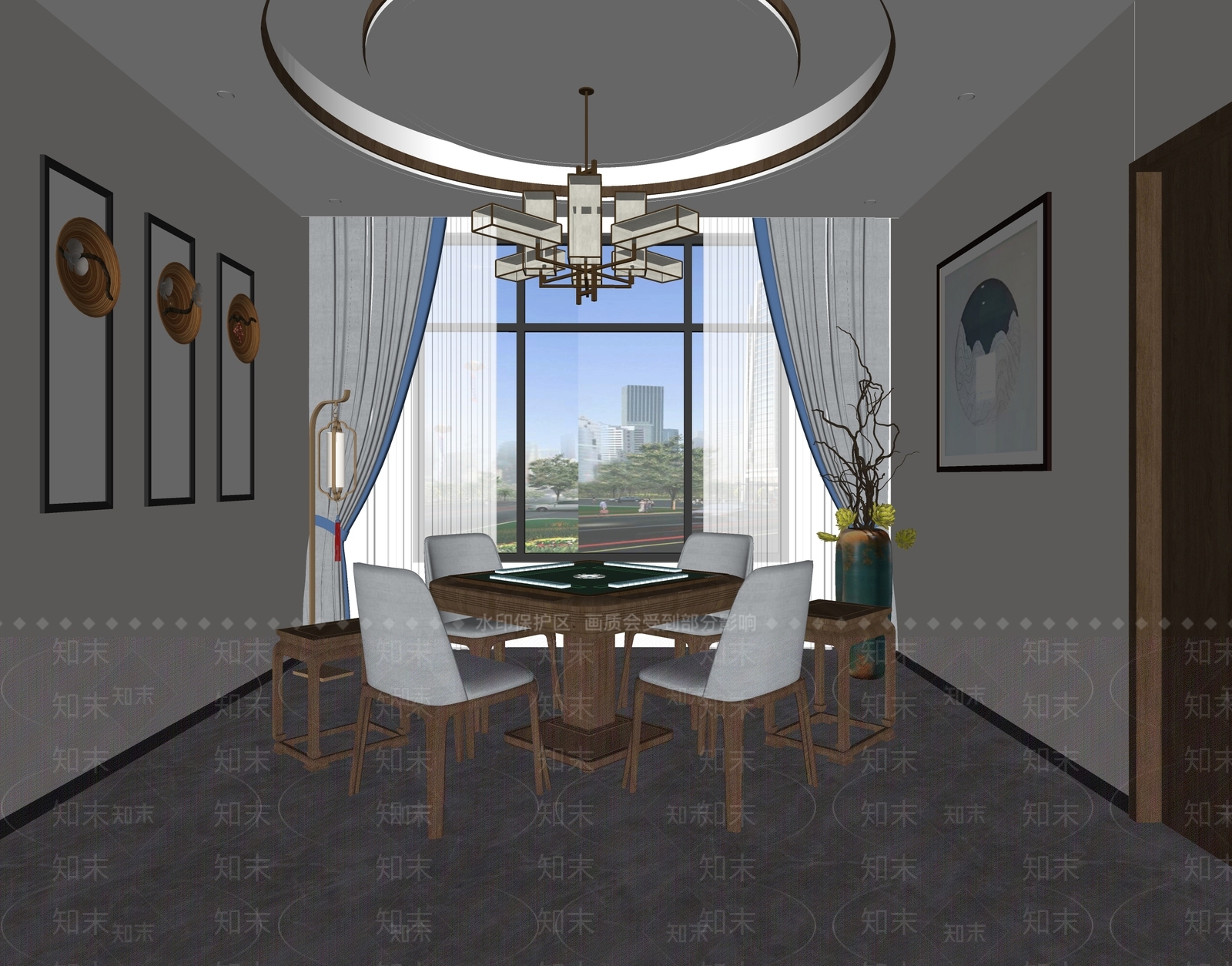 新中式棋牌室SU模型下载【ID:1137250442】