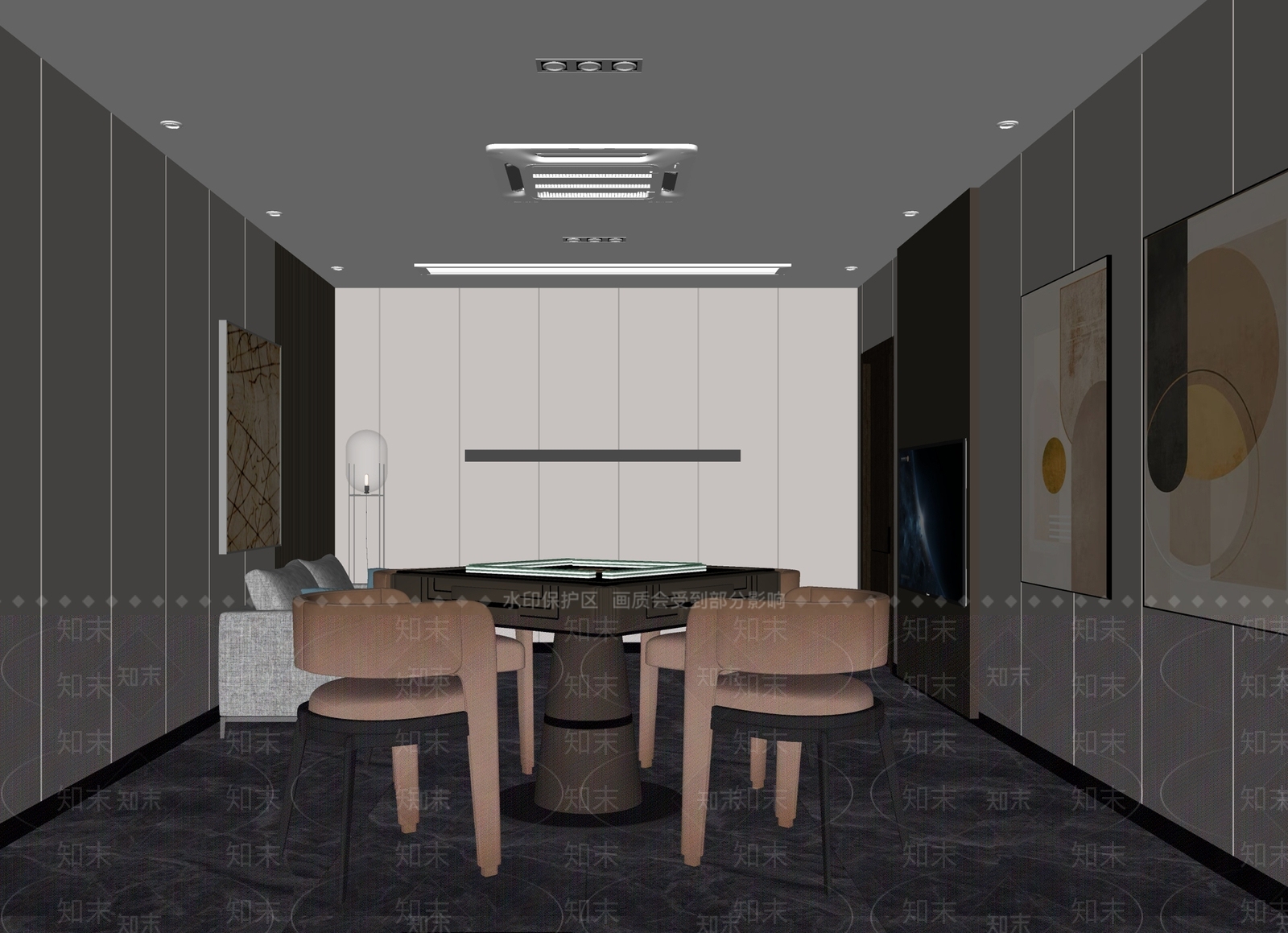 现代棋牌室SU模型下载【ID:1137250463】
