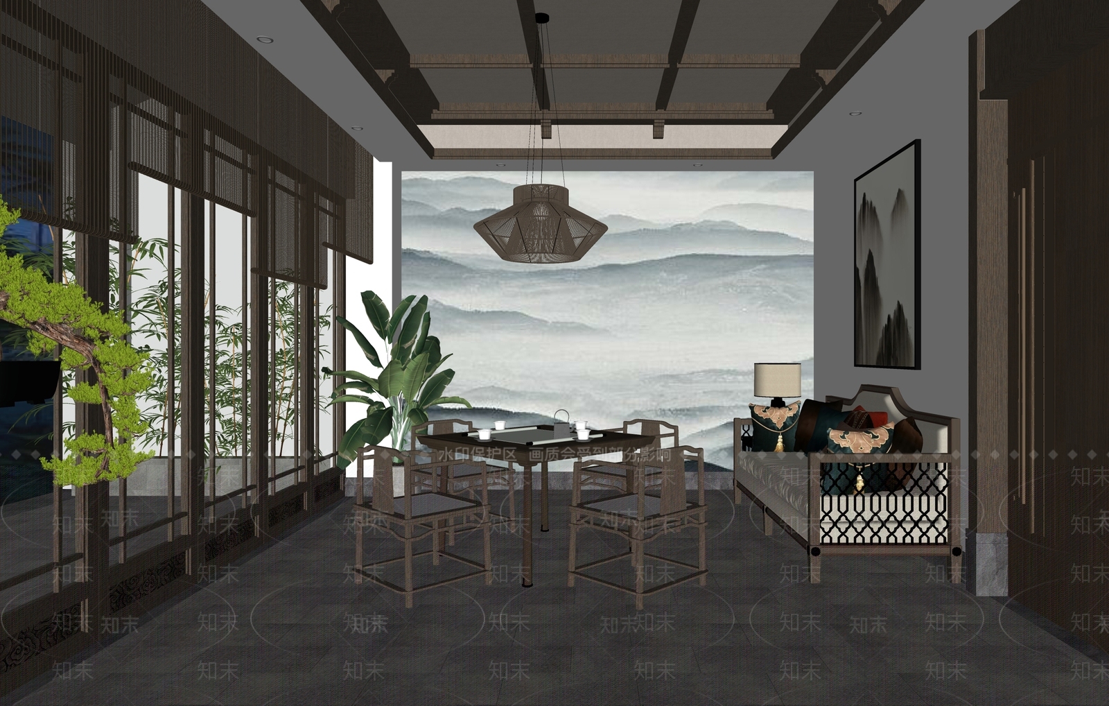 新中式棋牌室SU模型下载【ID:1137250417】