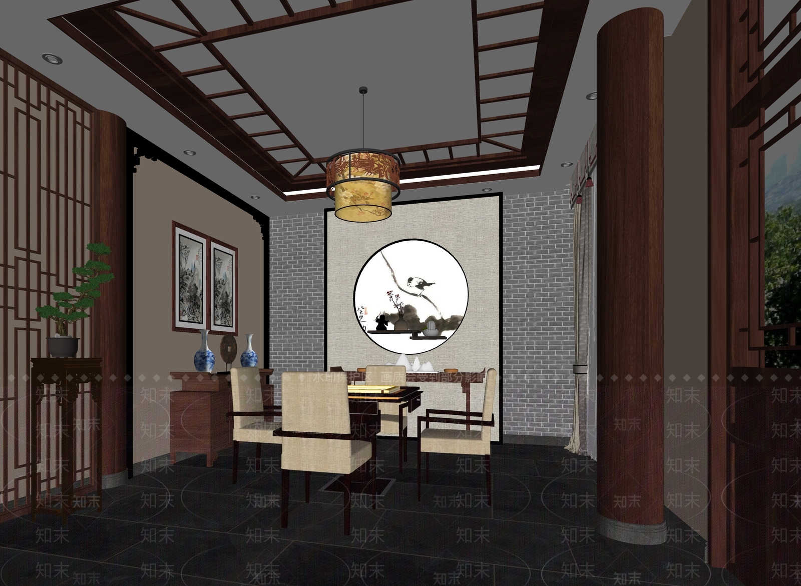 新中式棋牌室SU模型下载【ID:1137250438】