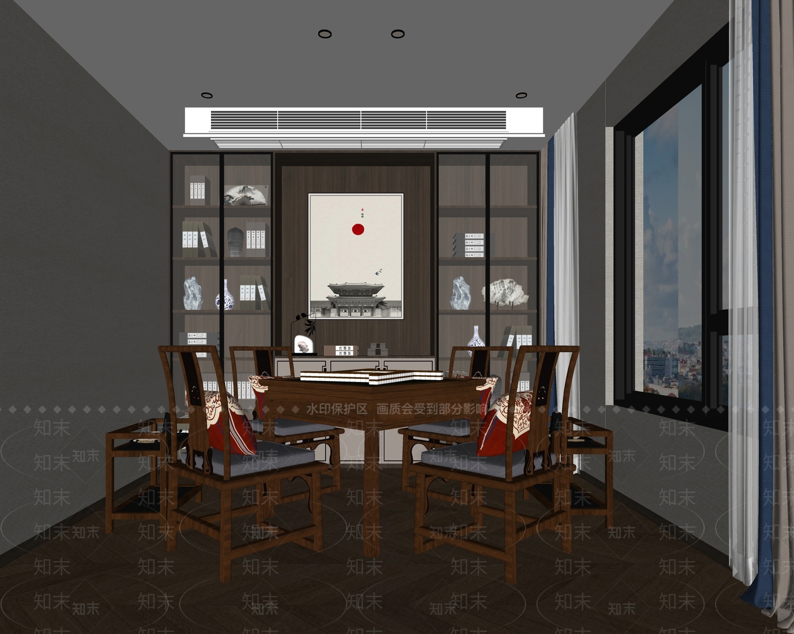 新中式棋牌室SU模型下载【ID:1137250580】