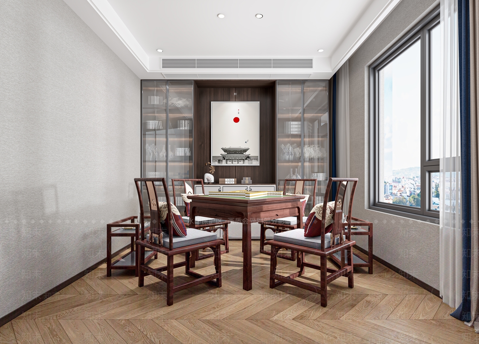 新中式棋牌室SU模型下载【ID:1137250580】