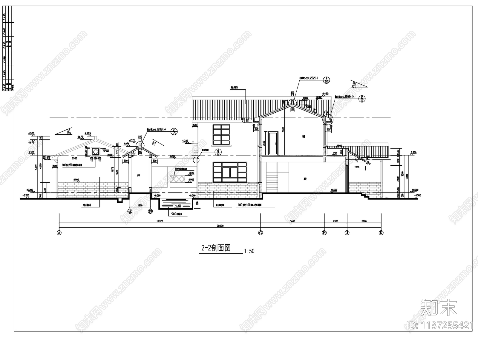 中式古典别墅建筑cad施工图下载【ID:1137255421】