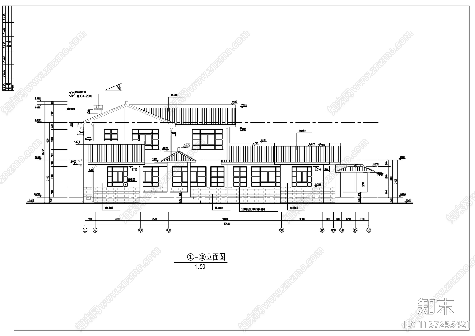 中式古典别墅建筑cad施工图下载【ID:1137255421】