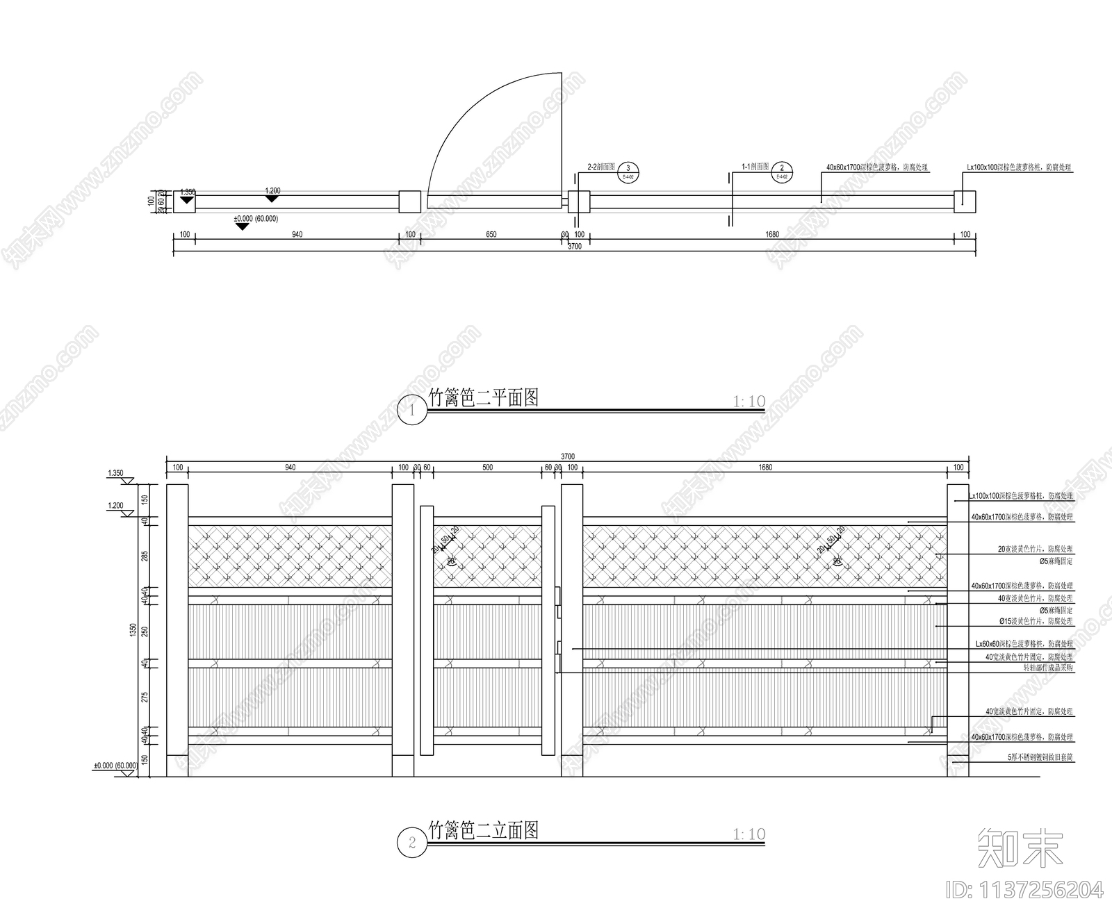 竹栏杆竹篱笆施工图下载【ID:1137256204】