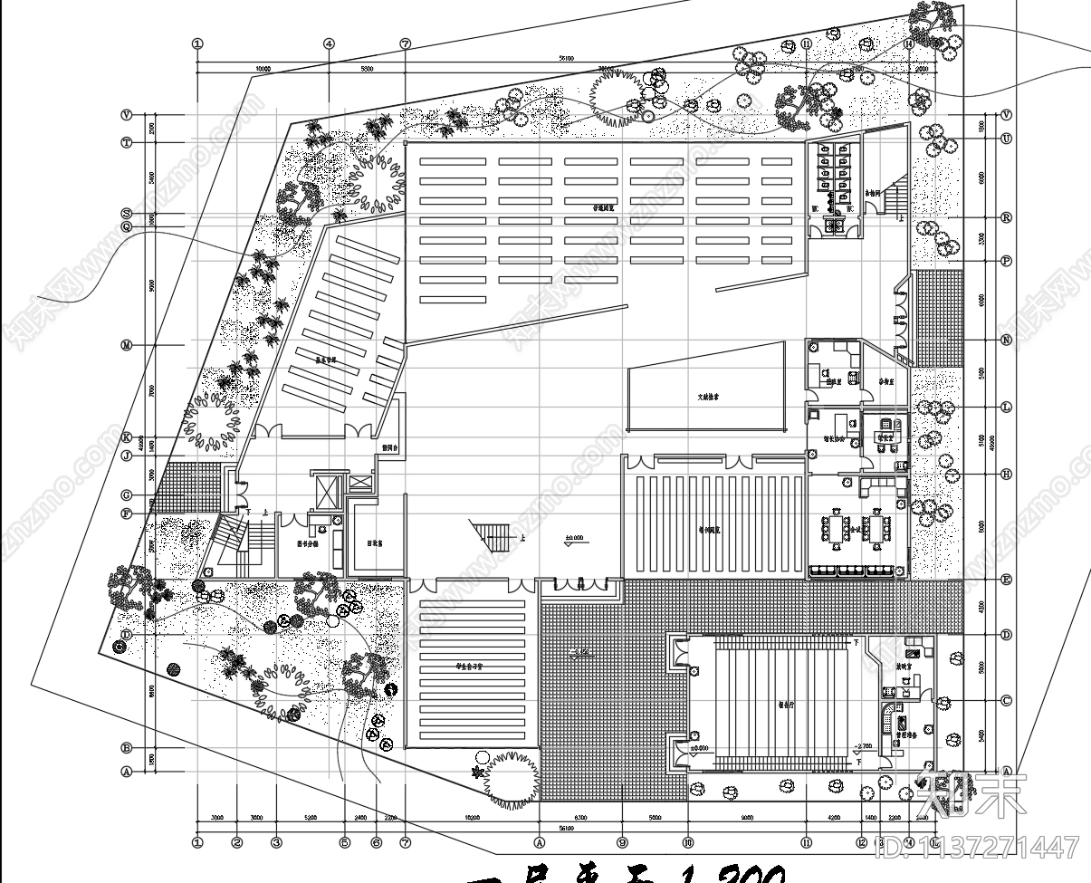 三层图书馆建筑cad施工图下载【ID:1137271447】