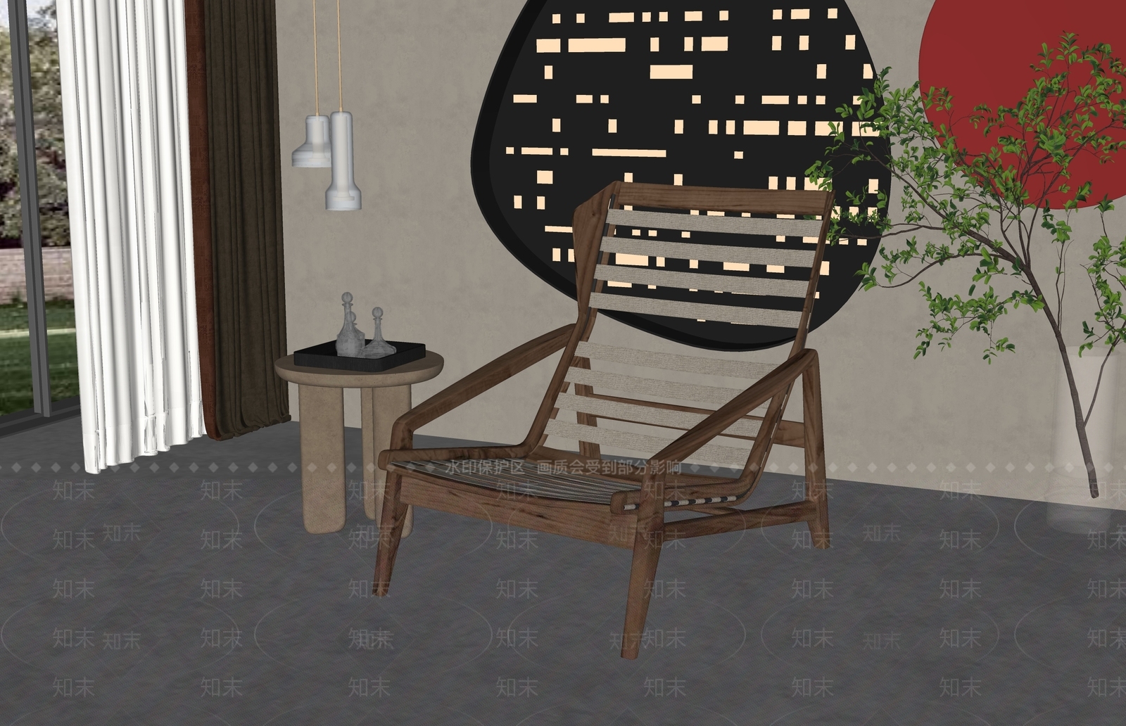 侘寂风躺椅SU模型下载【ID:1137273883】