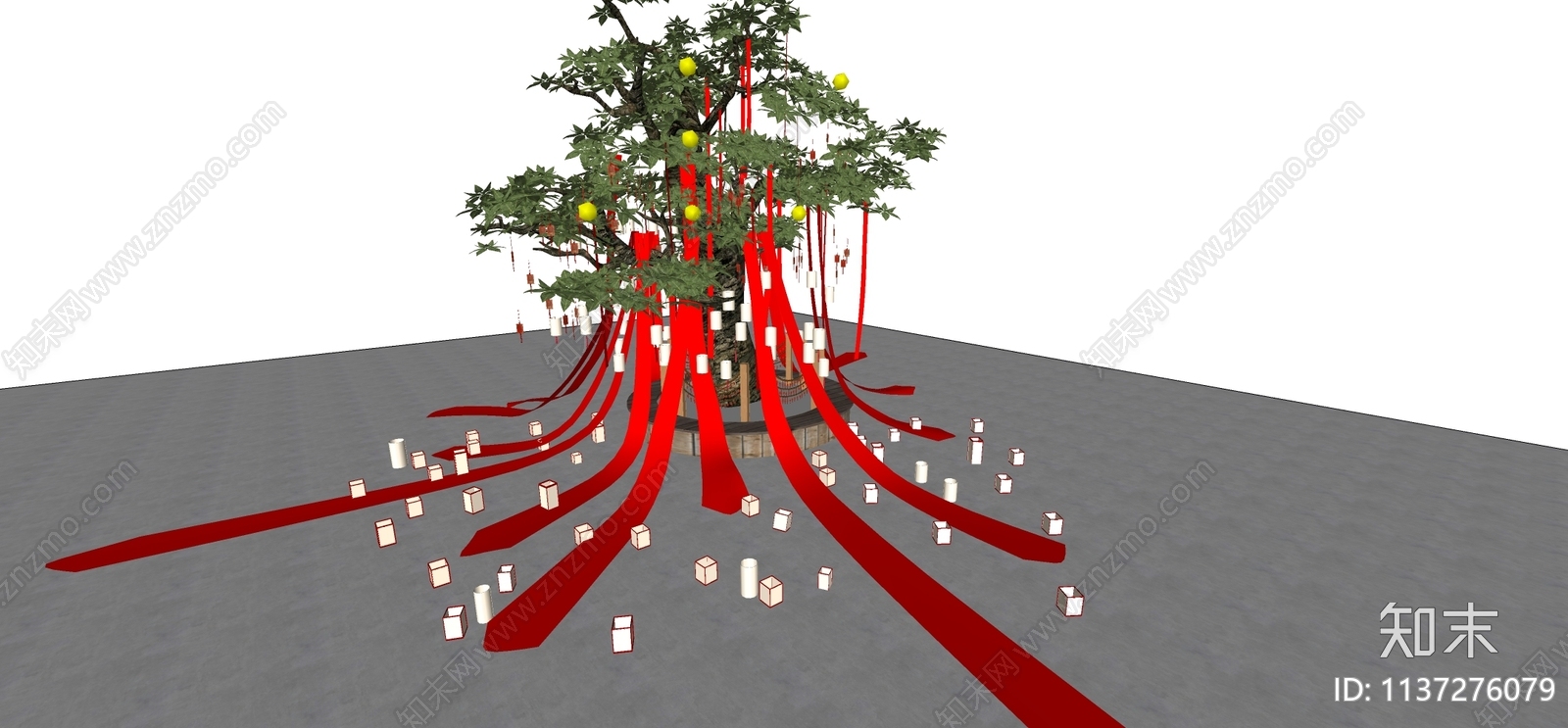 现代风格许愿树美陈灯光SU模型下载【ID:1137276079】