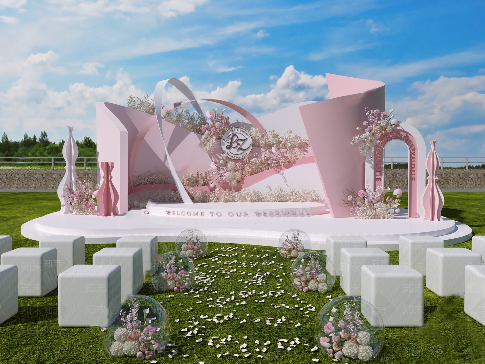 现代草坪婚礼美陈SU模型下载【ID:1137277343】