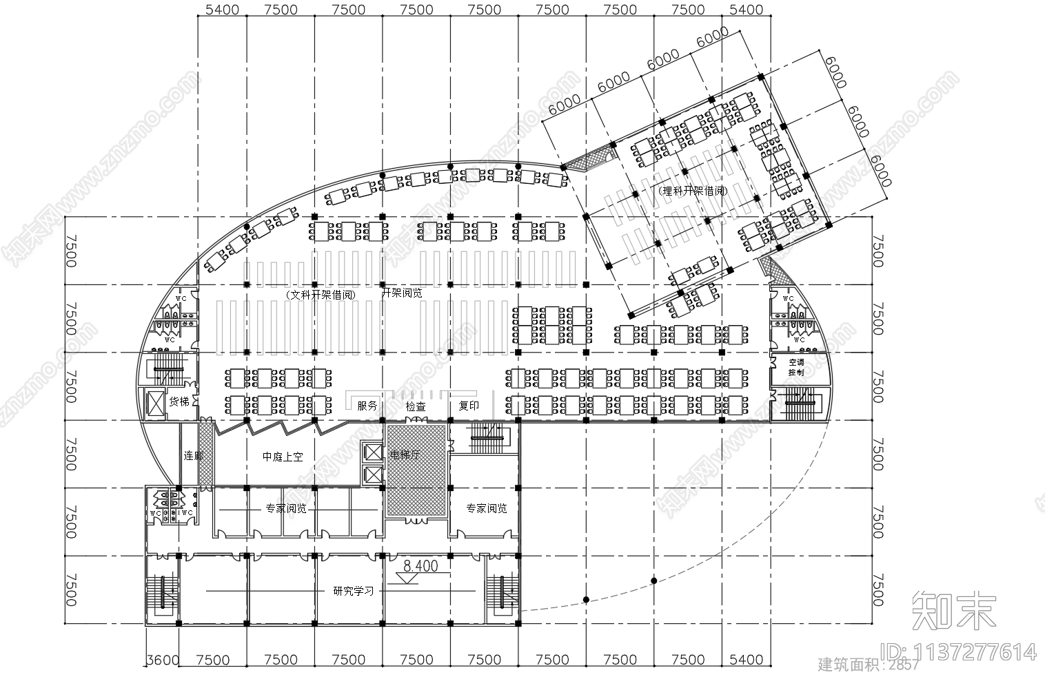 五层学校图书馆建筑cad施工图下载【ID:1137277614】
