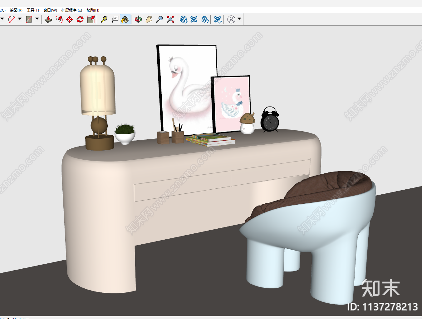 现代儿童书桌椅SU模型下载【ID:1137278213】