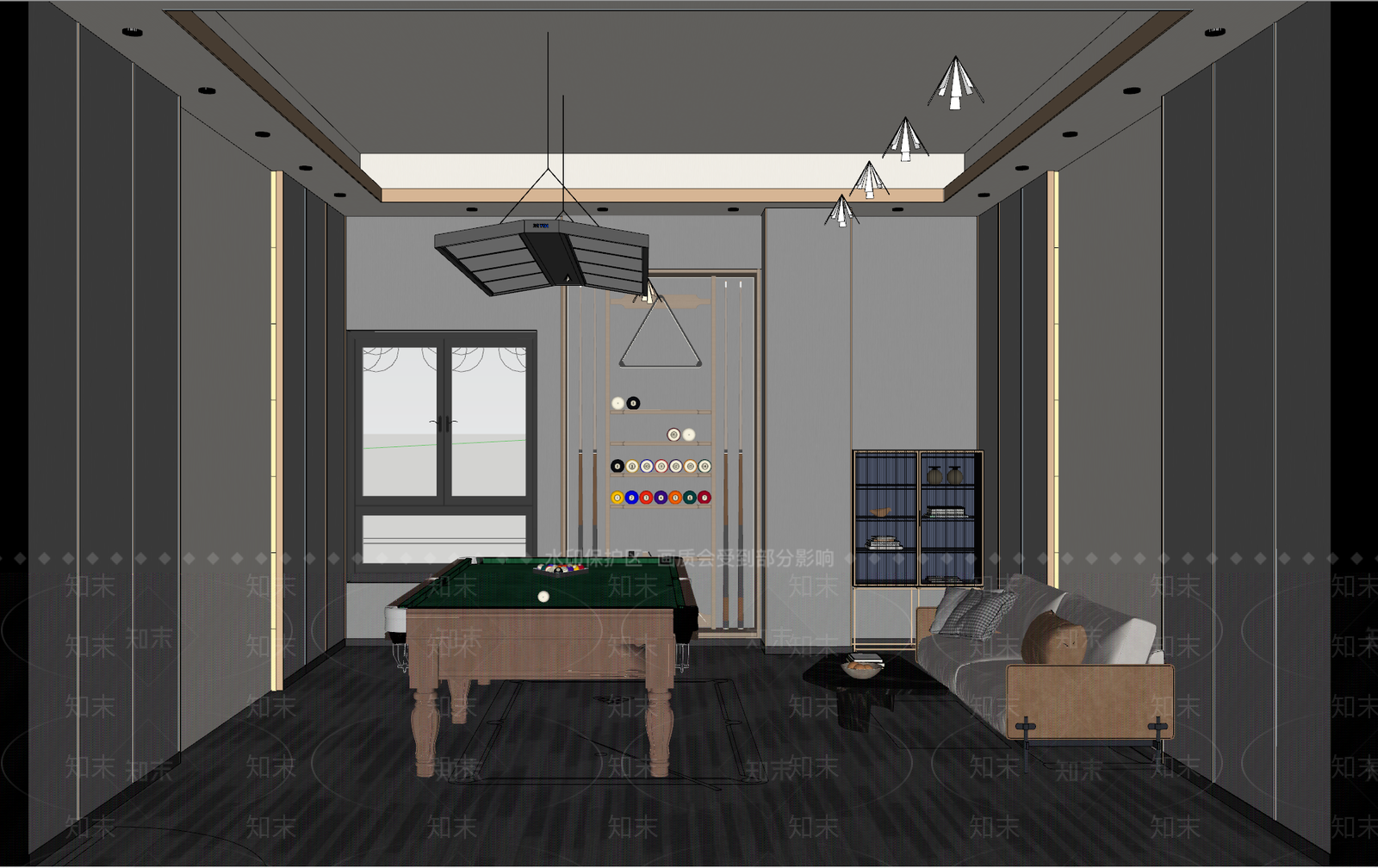 现代台球室SU模型下载【ID:1137279620】