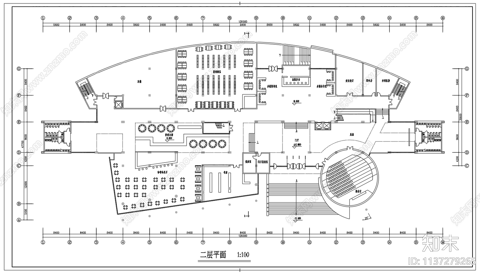 五层图书馆建筑cad施工图下载【ID:1137279265】