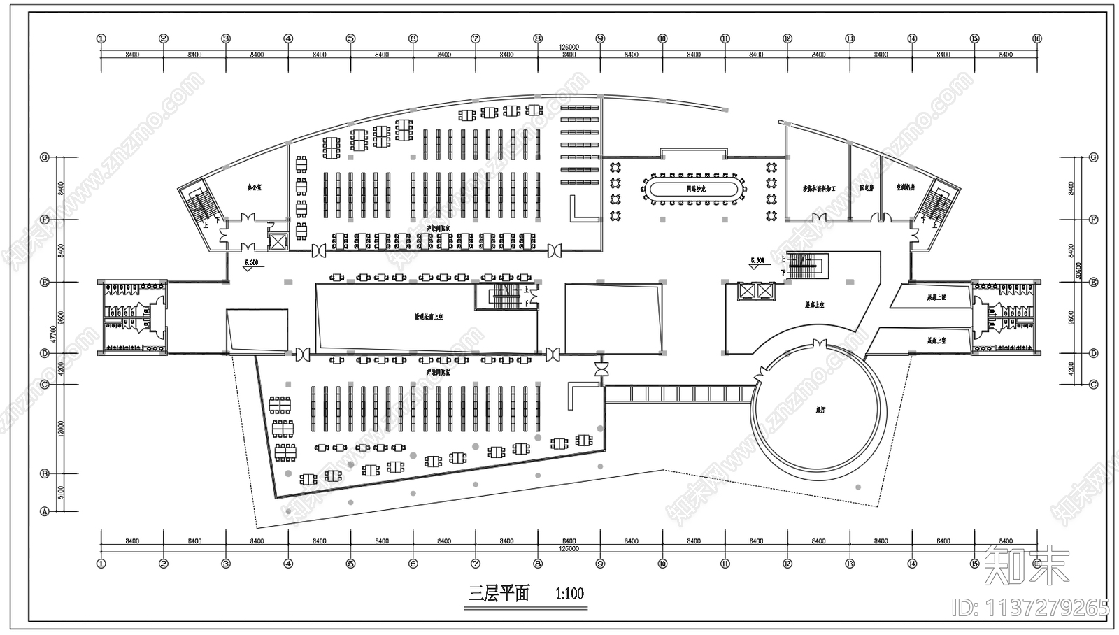 五层图书馆建筑cad施工图下载【ID:1137279265】