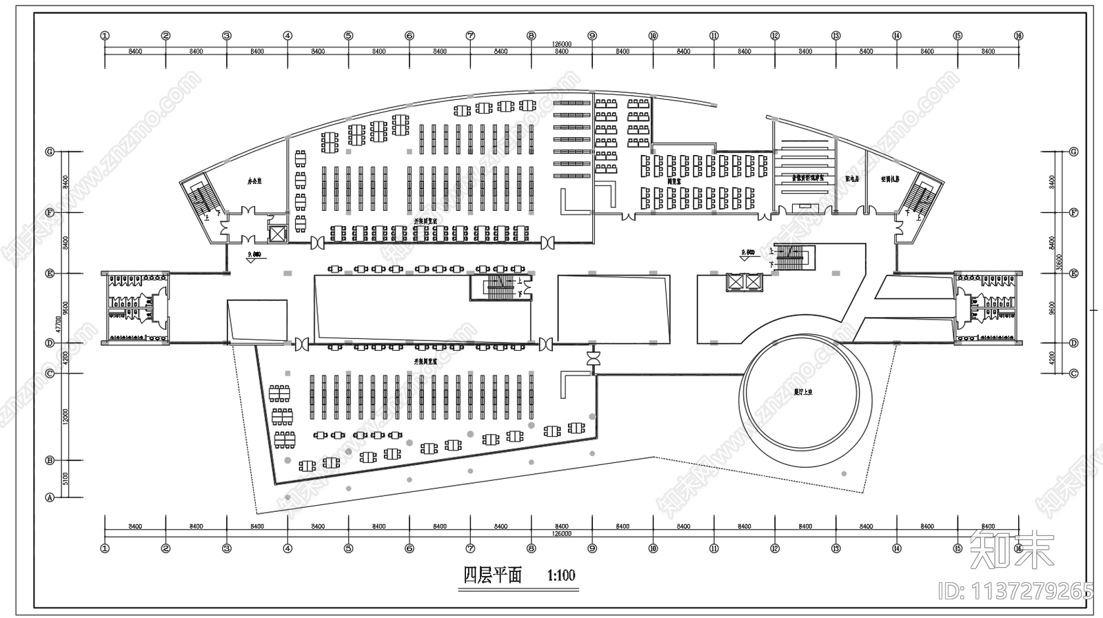 五层图书馆建筑cad施工图下载【ID:1137279265】