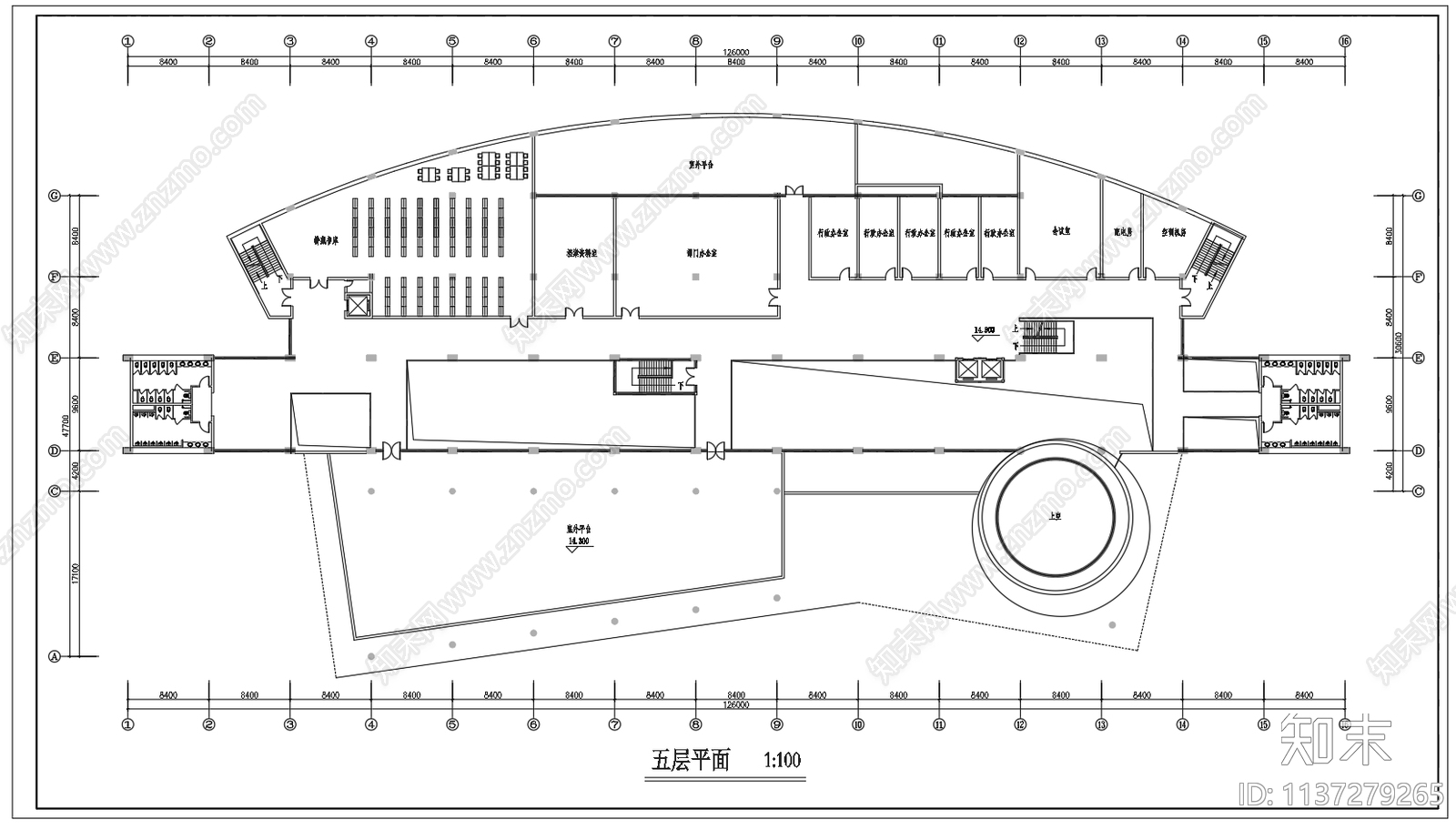 五层图书馆建筑cad施工图下载【ID:1137279265】